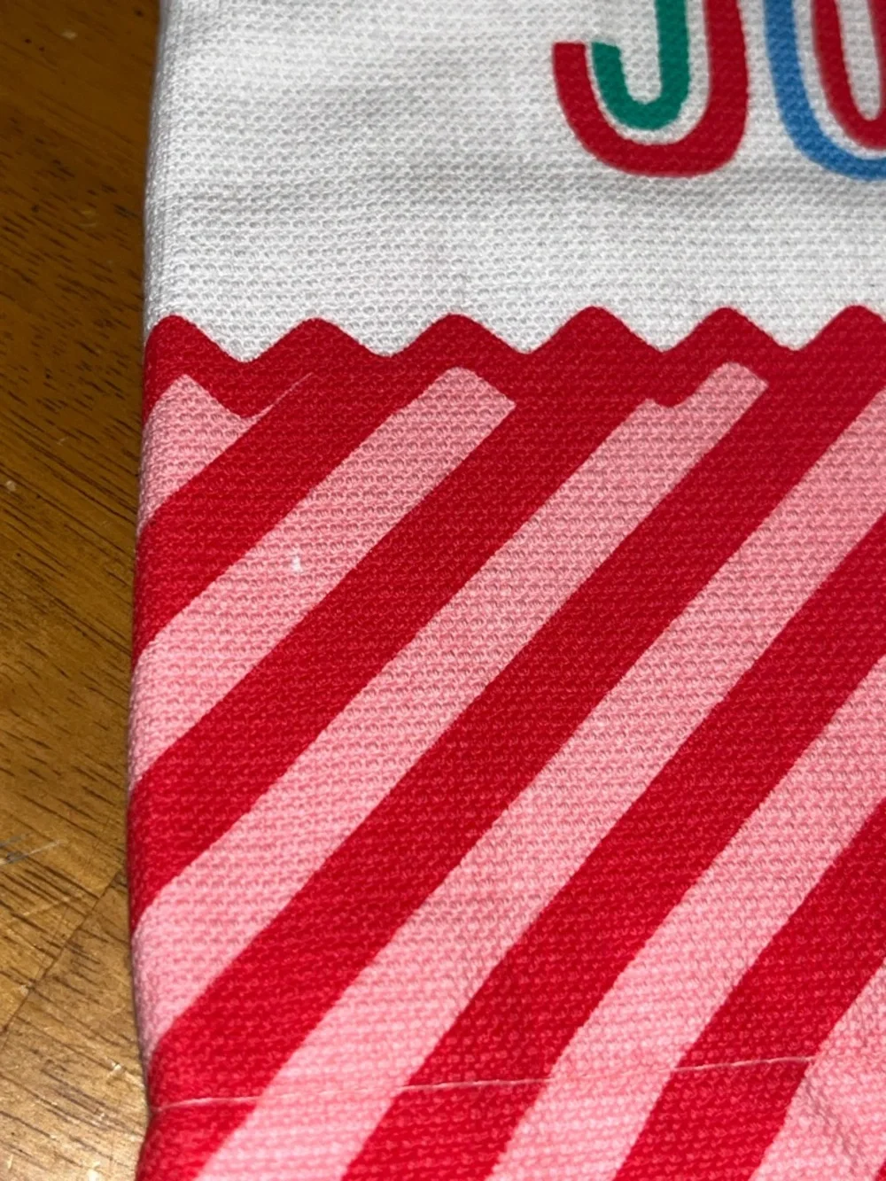 December Home Love Peace Joy Striped Pink Red Stripe 100% Cotton Kitchen Towel